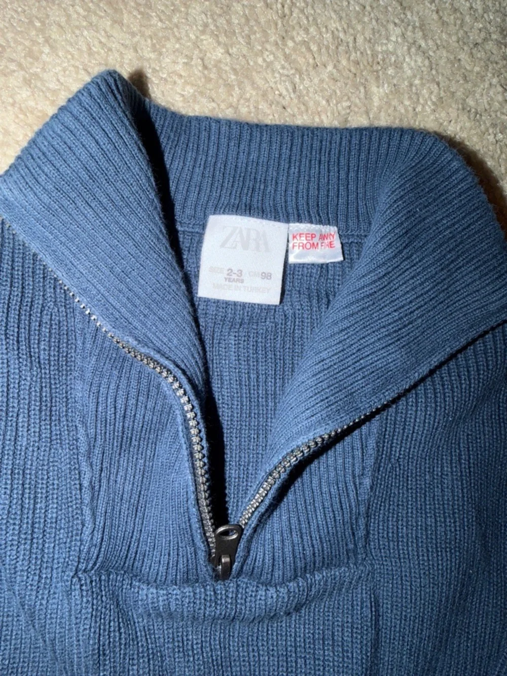 Zara Boys Blue Ribbed Half-Zip Sweater